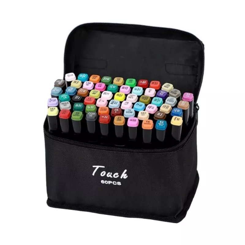 Marker set Extralink MARKERY 60SZT — 60 pcs, brush and bullet tips, colors Juoda/Coral/Mint/Moka/Sky