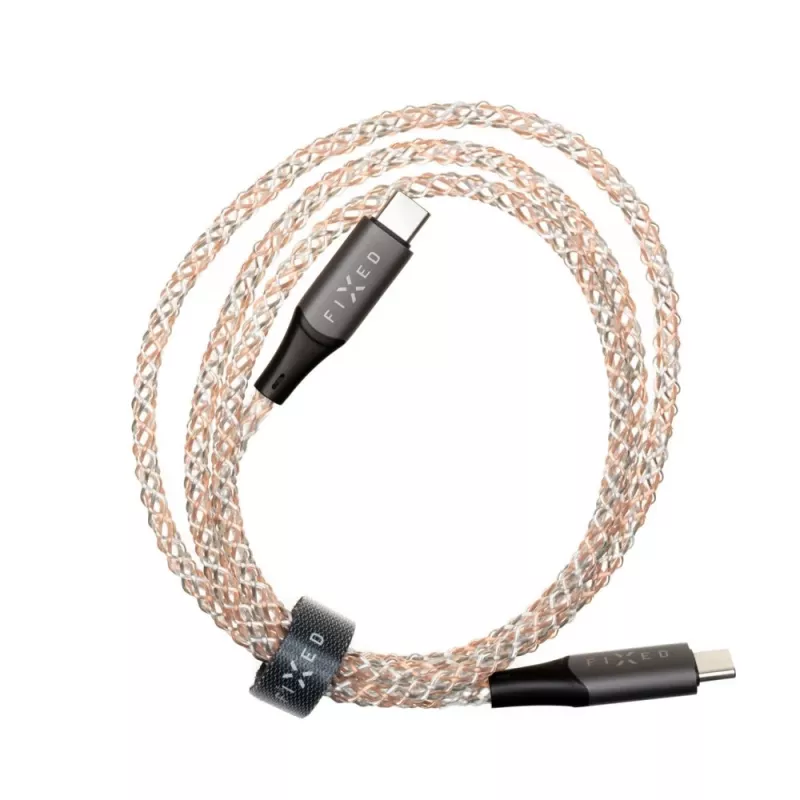 USB-C į USB-C įkrovimo laidas FIXED FIXDLED-CC-RA su PD palaikymu ir fiksuotu ilgiu, integruotu vaivorykštės šviesos diodu