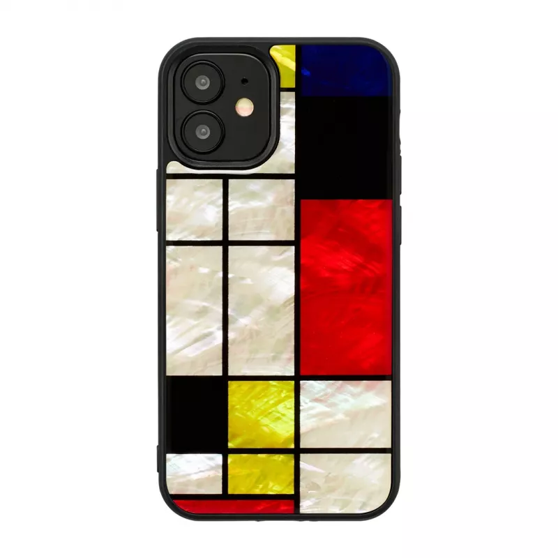 Apsauginis dėklas iKins, skirtas Apple iPhone 12 mini — juodas Mondrian dizainas