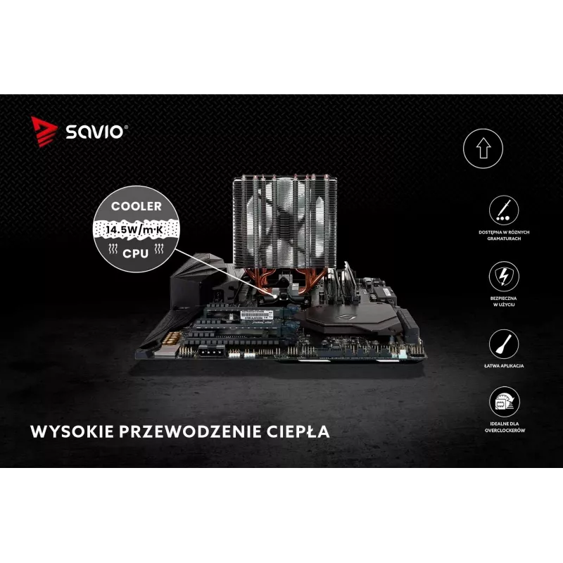 Termo pastos SAVIO TG-04 2g — aukštos kokybės procesoriaus/grafinio procesoriaus termo tepalas, tankis 2,81 g/cm³, pilka, 2 g