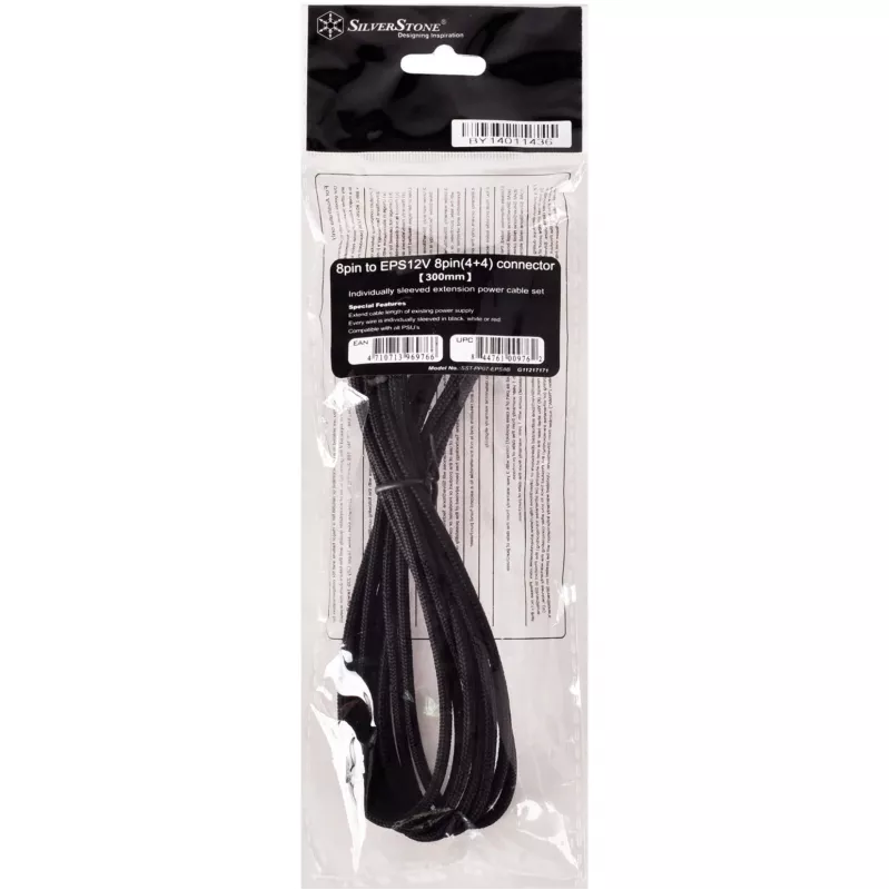 EPS12V 8 pin (4+4) laidas Sidabrinėstone SST-PP07-EPS8B 0,3 m