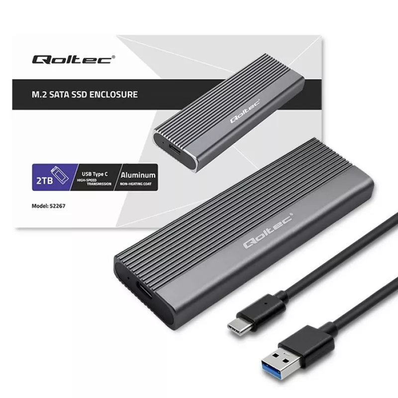 Qoltec korpusas SSD M.2 diskui, SATA, NGFF, USB-C