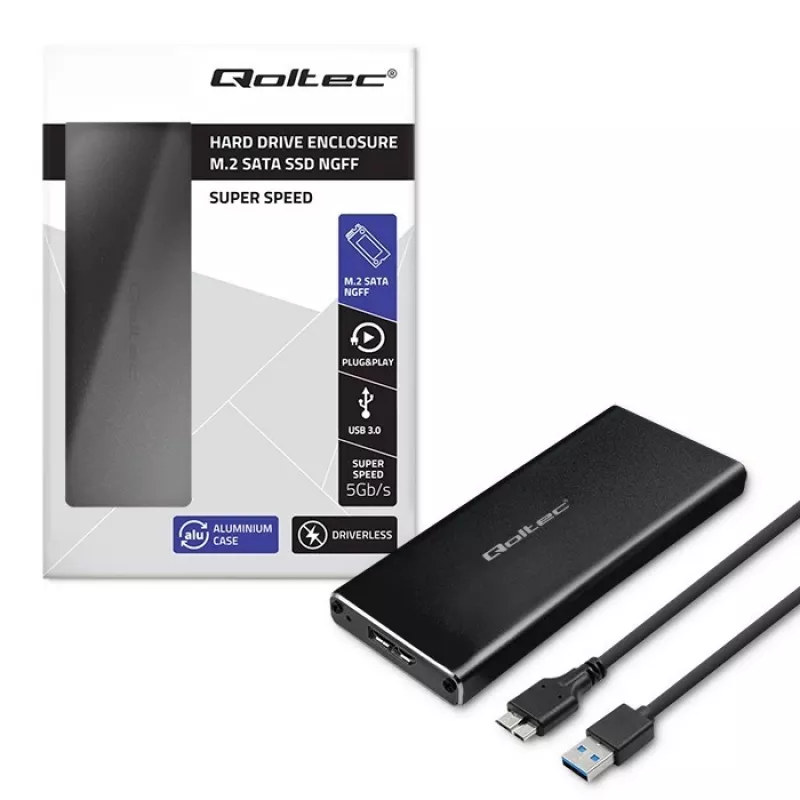 M.2 SATA SSD korpusas QOLTEC 51854 USB 3.0 be įrankių