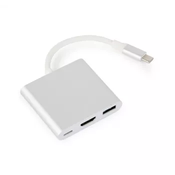USB grafikos adapteris GEMBIRD A-CM-HDMIF-02-SV, HDMI išvestis, iki 3840×2160, sidabrinis, 58,5×51×11,6 mm