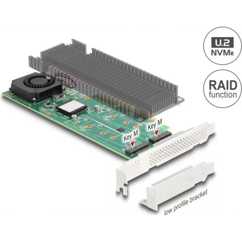 M.2 NVMe kortelė DELOCK 90123 Low-Profile — RAID 0/1/JBOD, PCIe 3.0 x8