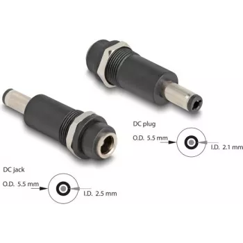 Adapteris DELOCK DC 5.5x2.5 mm (moteriška) į DC 5.5x2.1 mm (vyriška), juodas