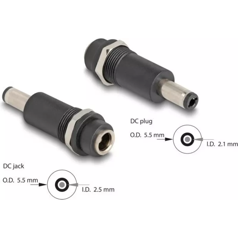 Adapteris DELOCK DC 5.5x2.5 mm (moteriška) į DC 5.5x2.1 mm (vyriška), juodas