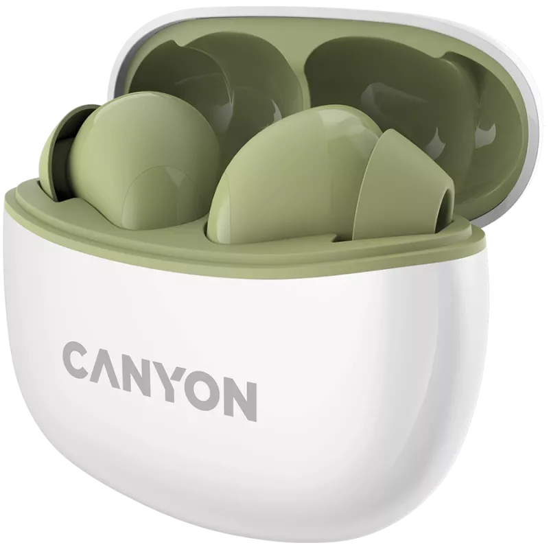 CANYON Ausinės Į ausis TWS-5, Žalia Bluetooth 5.3, liečiamasis valdymas, įkrovimo įvestis: USB-C