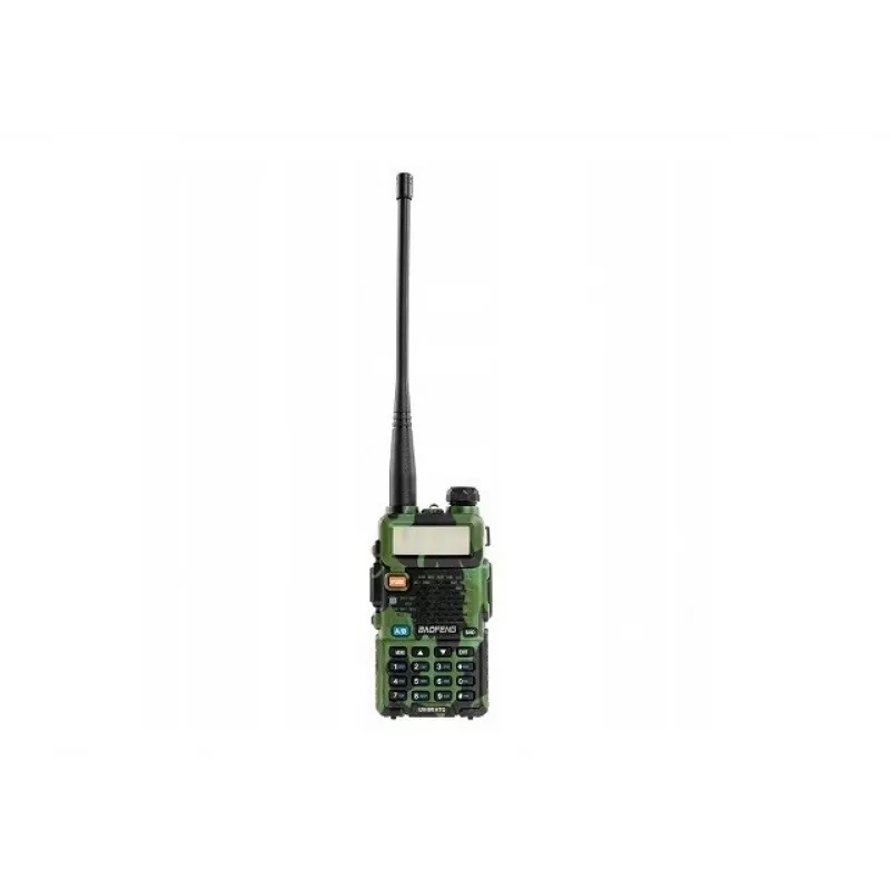 Rankinis dvipusis radijas Baofeng UV-5R 5W HT Camo — dviejų juostų FM, 5 W, 1800 mAh baterija