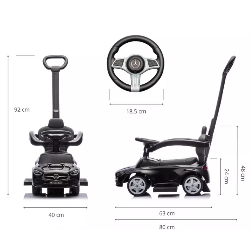 Stumiamas vaikiškas automobiliukas milly mally Mercedes C-Class juodas, modelis 6107