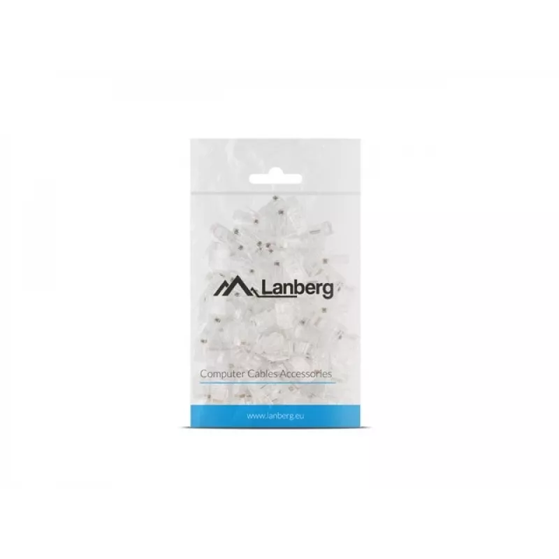 LANBERG RJ-45 kabelio jungtis PLU-5000, U/UTP (UTP) ekranavimas, permatoma balta, pakuotė po 100 vnt.