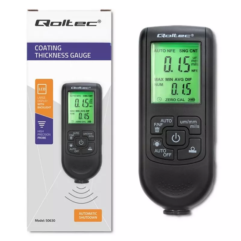 Qoltec dažų storio matuoklis su LCD ekranu | 0~2000um