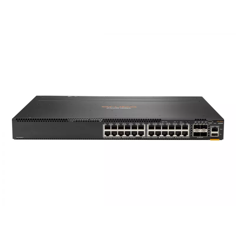 HPE Aruba 6300M - Switch - L3 - valdomas - 24 x 10/100/1000 + 4 x 1 Gigabit / 10 Gigabit / 25 Gigabit / 50 Gigabit SFP56 (aukštinimo / rietimo) - priekinė ir galinė oro srauto kryptis