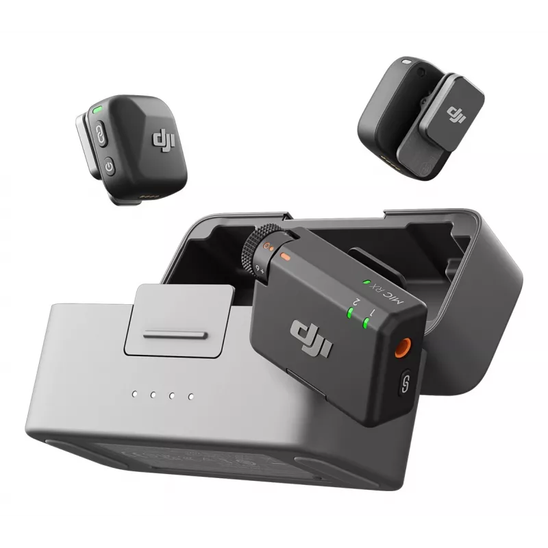 „DJI Mic Mini“ (2 TX + 1 RX + įkrovimo dėklas) belaidžių mikrofonų rinkinys – tamsiai pilkas
