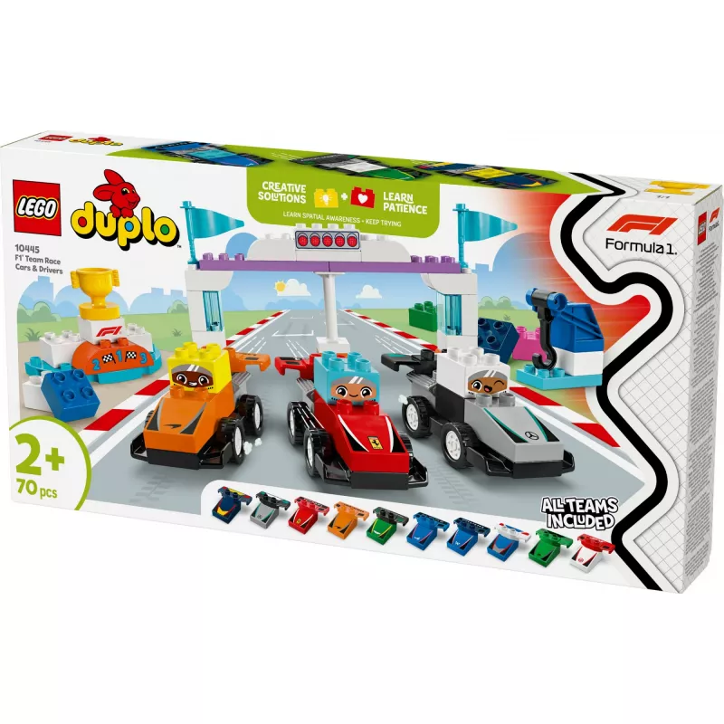 LEGO DUPLO 10445 F1 komandos lenktynių automobiliai ir vairuotojai