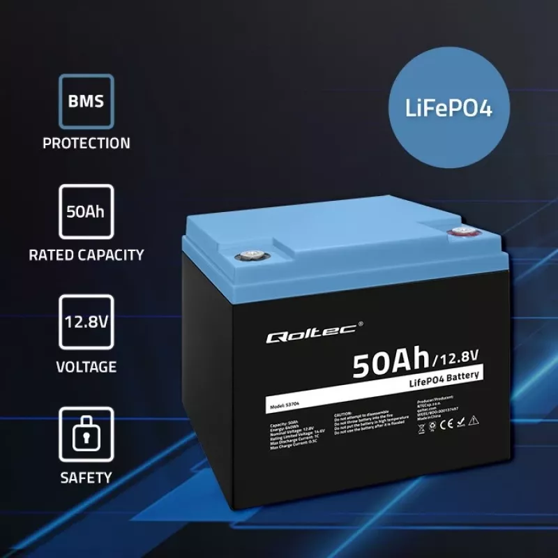 LiFePO4 baterija QOLTEC 12,8 V 50 Ah (modelis 53704) atsarginiam maitinimui ir energijos kaupimui