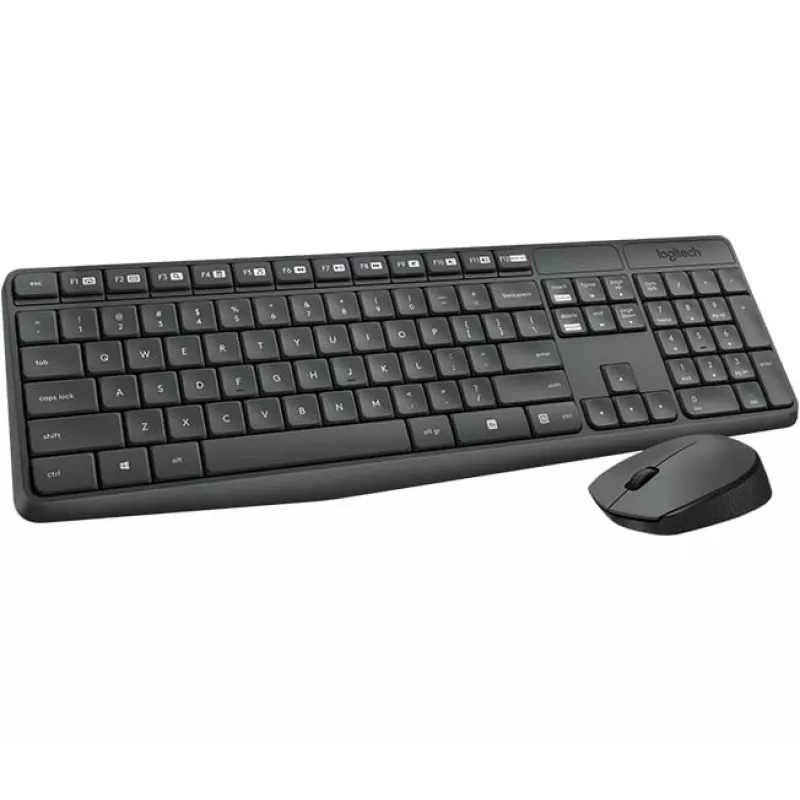 Logitech MK235 belaidžio klaviatūros ir pelės rinkinys, pilno dydžio, pilkas
