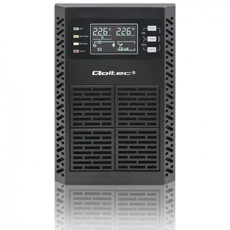 Qoltec 52281 nepertraukiamo maitinimo šaltinis (UPS) Dvigubo keitimo (Online) 2 kVA 2000 W 3 AC lizdai