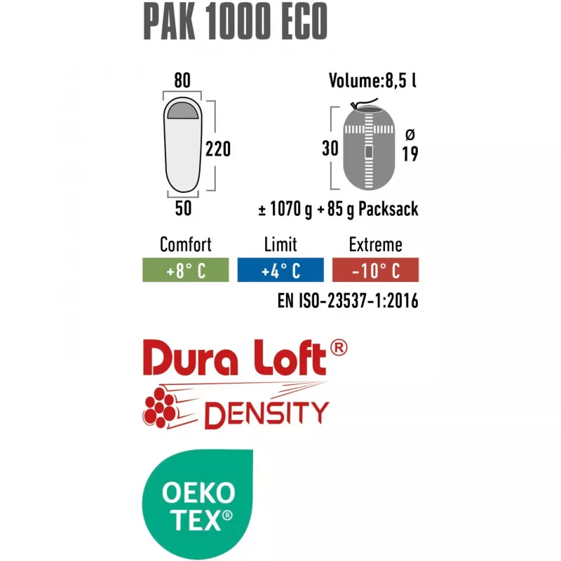 mummy sleeping bag Pak 1000 ECO (Dark Green/Raudona)