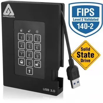 Apricorn SSD išorinis 2,5 inch 1TB Aegis Padlock Fortress USB 3.0 256-bit AES-XTS, FIPS 140-2 Lvl2, 4 vart. (A25-3PL256-S1000F)