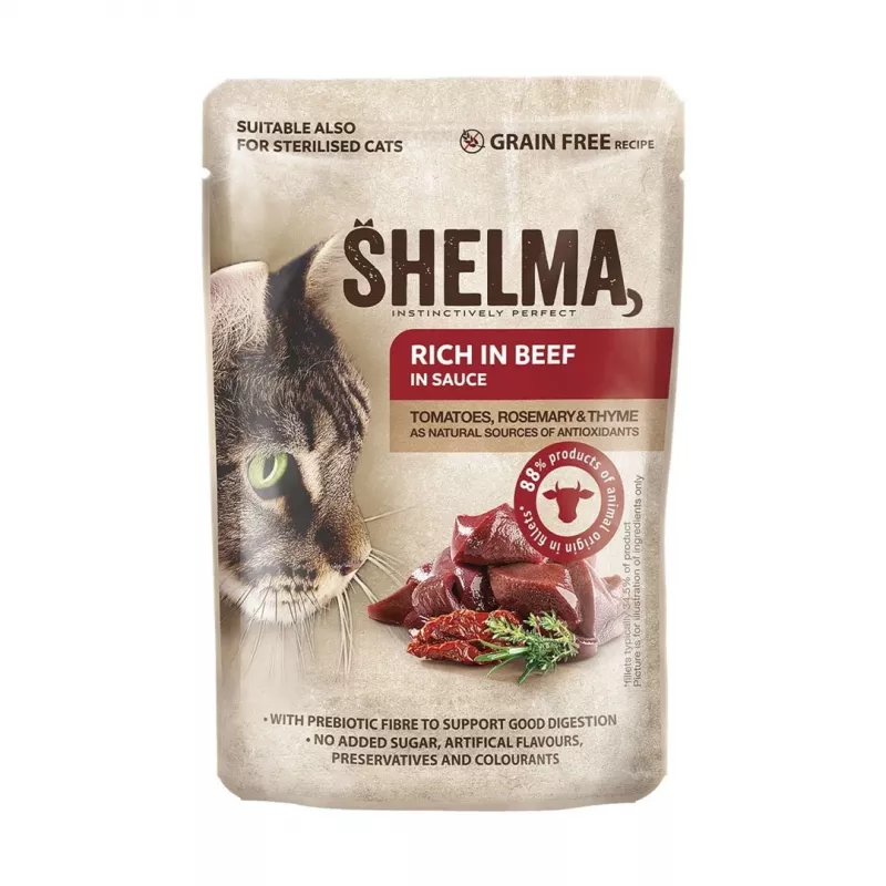 SHELMA su kalakutiena, antiena, vištiena ir jautiena padaže - drėgnas kačių ėdalas - 12x85g
