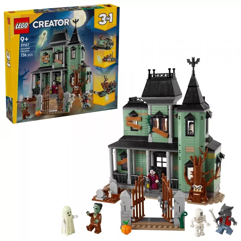 Konstruktorius LEGO Creator 3-in-1 Haunted House model 31167 — 736 detalės, 3 statiniai, 5 minifigūrėlės