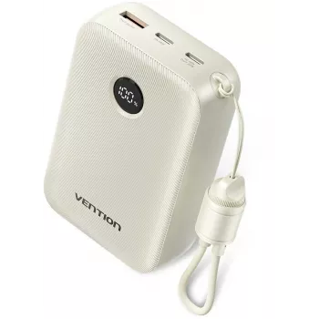Išorinė baterija Vention 20000mAh 22.5W — 2× USB‑C, 1× USB‑A, smėlinė
