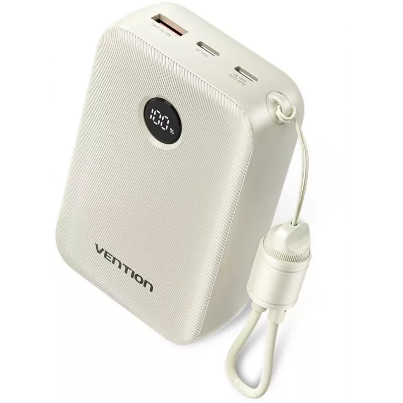 Išorinė baterija Vention 20000mAh 22.5W — 2× USB‑C, 1× USB‑A, smėlinė