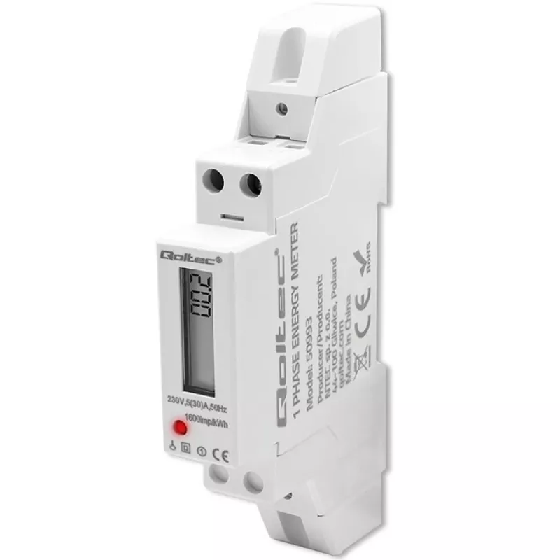 Vienfazis elektroninis skaitiklis QOLTEC 50993 230V 30A