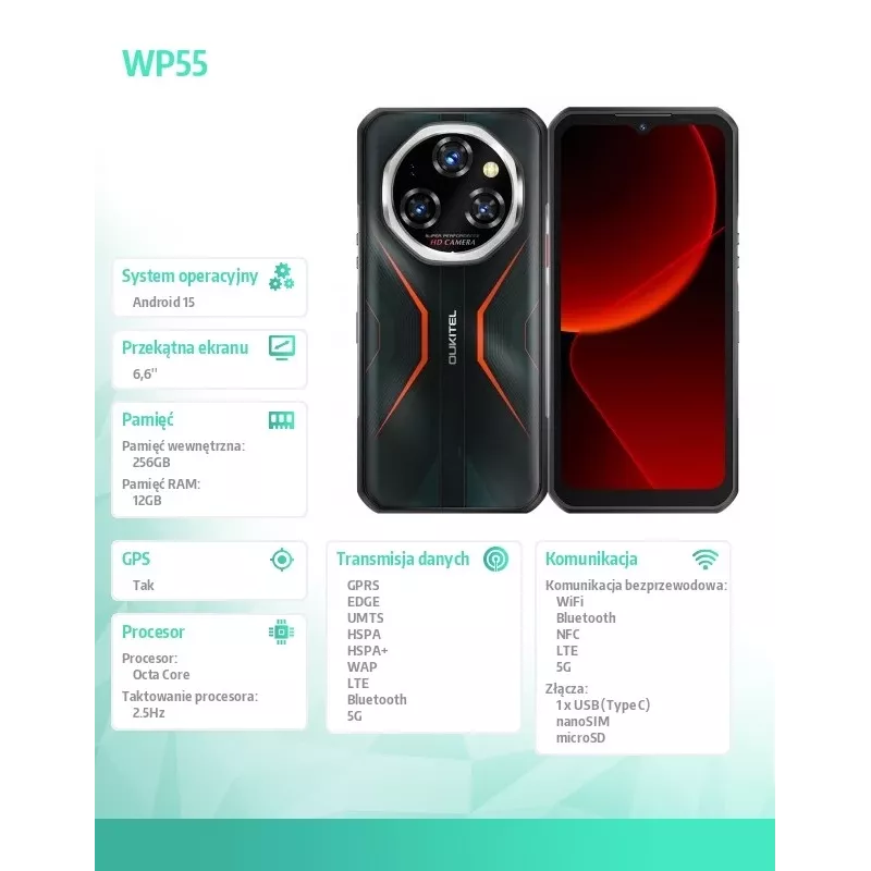 Išmanusis telefonas Oukitel WP55 6,6 colio 12GB 256GB DS 11000mAh oranžinis