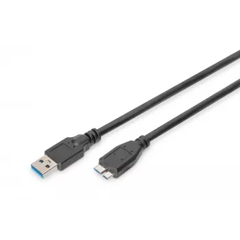 ASSMANN SuperSpeed USB 3.0 kabelis, USB A kištukas Micro USB B kištukas, Cu AWG 28, 2x ekranuotas, ilgis 1,0 m (AK-300116-010-S)