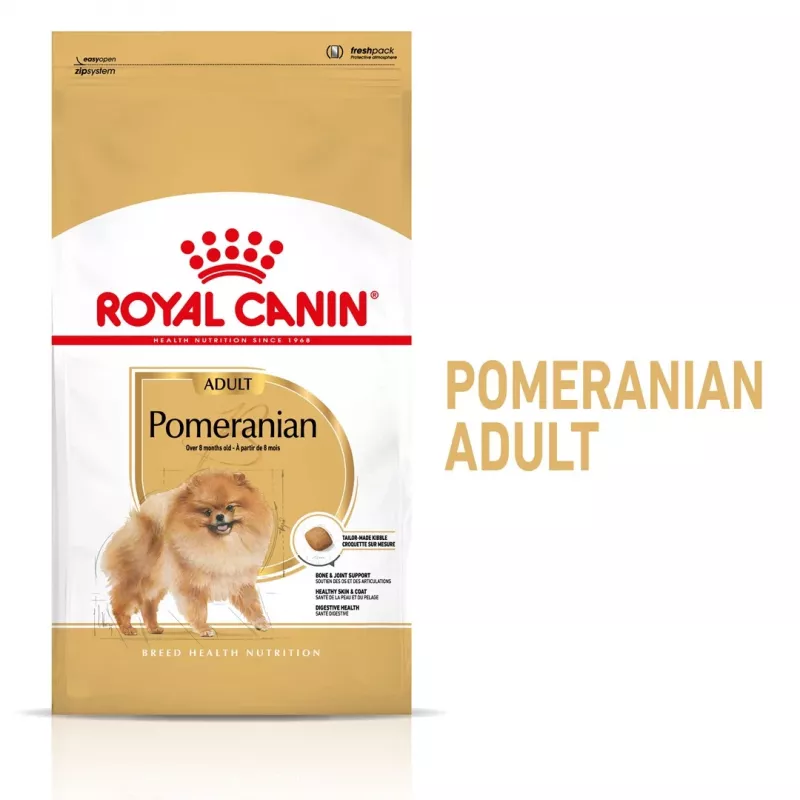 Sausas šunų maistas Royal Canin Pomeranian Adult 3 kg — mažų veislių formulė suaugusiems Pomeranijos špicams