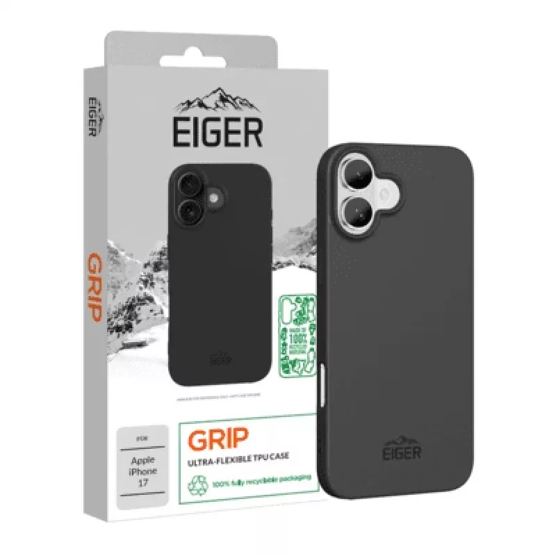 Apsauginis Eiger dėklas-raptas iPhone 17 — juodas, patvarus lengvas gaubtas