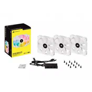 Corsair iCUE SP120 RGB ELITE Performance 120mm Balta PWM ARGB korpuso ventiliatoriaus trigubas rinkinys