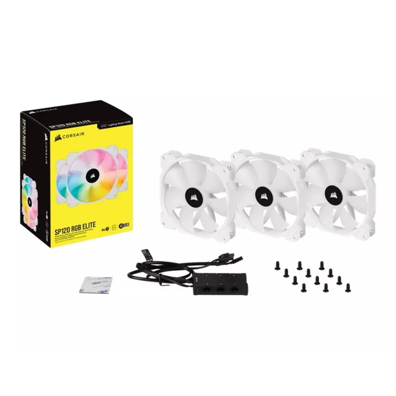 Corsair iCUE SP120 RGB ELITE Performance 120mm Balta PWM ARGB korpuso ventiliatoriaus trigubas rinkinys