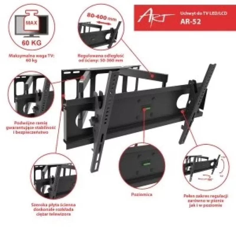 Sieninis laikiklis 14-42 inch LCD/LED televizoriams iki 35 kg ART AR-44
