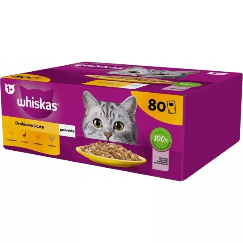 Šlapių kačių maisto pakeliai Whiskas Pouch Jelly Poultry 80×85 g