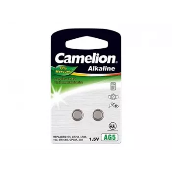 Mygtukinė baterija CAMELION AG5 (LR754, LR48) 1,5V — pakuotėje 2 vnt.