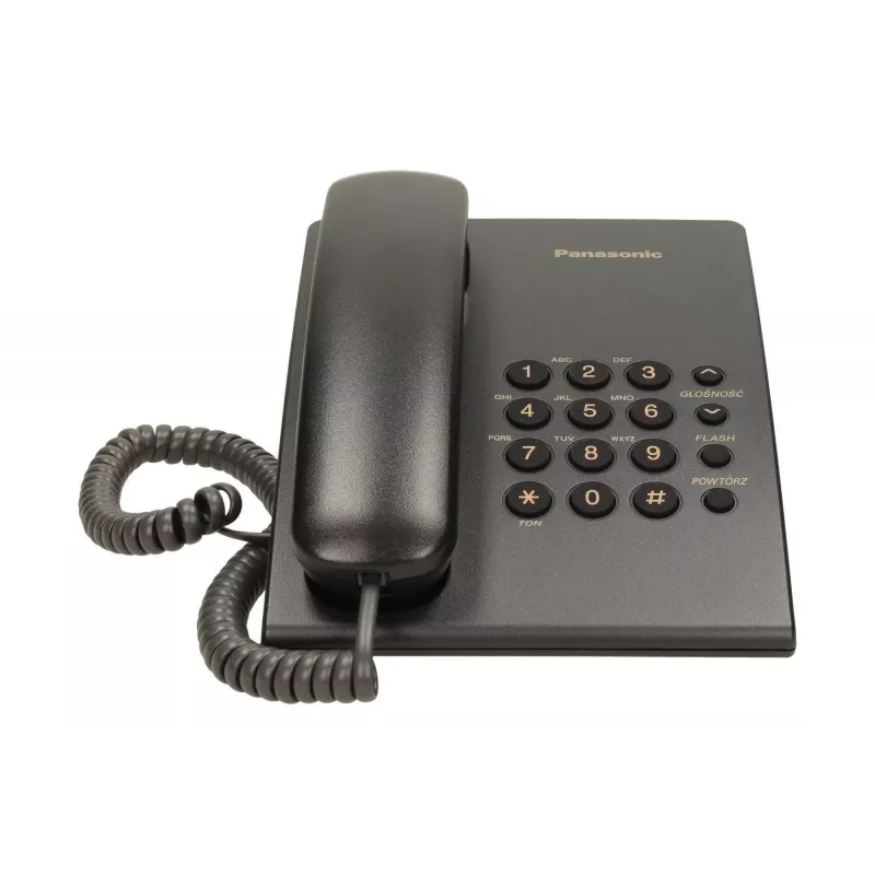 Laidinis telefonas Panasonic KX-TS500 juodas su skambintojo ID ir garsiakalbiu