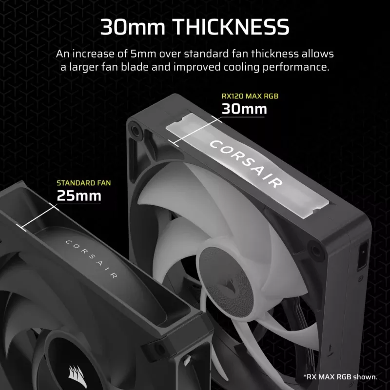 Corsair iCUE LINK RX120 MAX ARGB 120 mm korpuso ventiliatoriai, 3 vnt. rinkinys, juodi