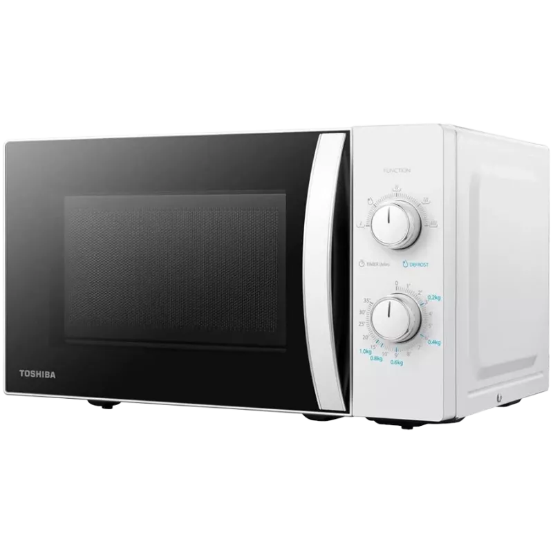 Mikrobangų krosnelė, 20 l talpa, mechaninis valdymas, 800 W, 5 galios lygiai, LED apšvietimas, atitirpinimas, gaminimo pabaigos signalas, spalva: balta