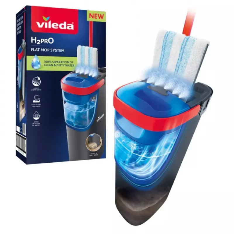 Šluota VILEDA Microfibre 1200 ml šlapiai, 360° besisukanti galvutė, 140,5 cm kotas, nuimama skalbimo mašinoje skalbianti galvutė