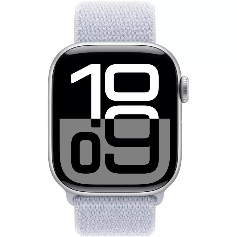 Apple Watch Series 10 aliuminio korpusas GPS + Cellular 42 mm sidabrinis Sport Loop mėlynas debesis