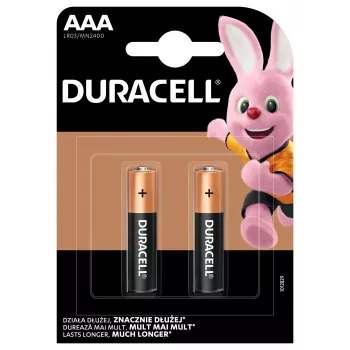 Šarminė baterija Duracell Basic MN2400 AAA — pakuotėje 2 vnt., vienkartiniai elementai mažos ir vidutinės apkrovos prietaisams