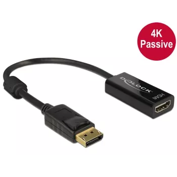 DeLOCK - vaizdo / garso adapteris - DisplayPort / HDMI - DisplayPort (V) - HDMI, 19 kontaktų (M) - 20 cm - (DisplayPort 1.2) - juodas (62609)