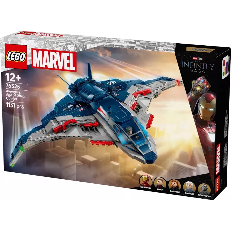LEGO Quinjet konstruktorius 76325 — Marvel, 1131 detalė, 5 minifigūrėlės, nuo 12 metų, 280×450×300 mm