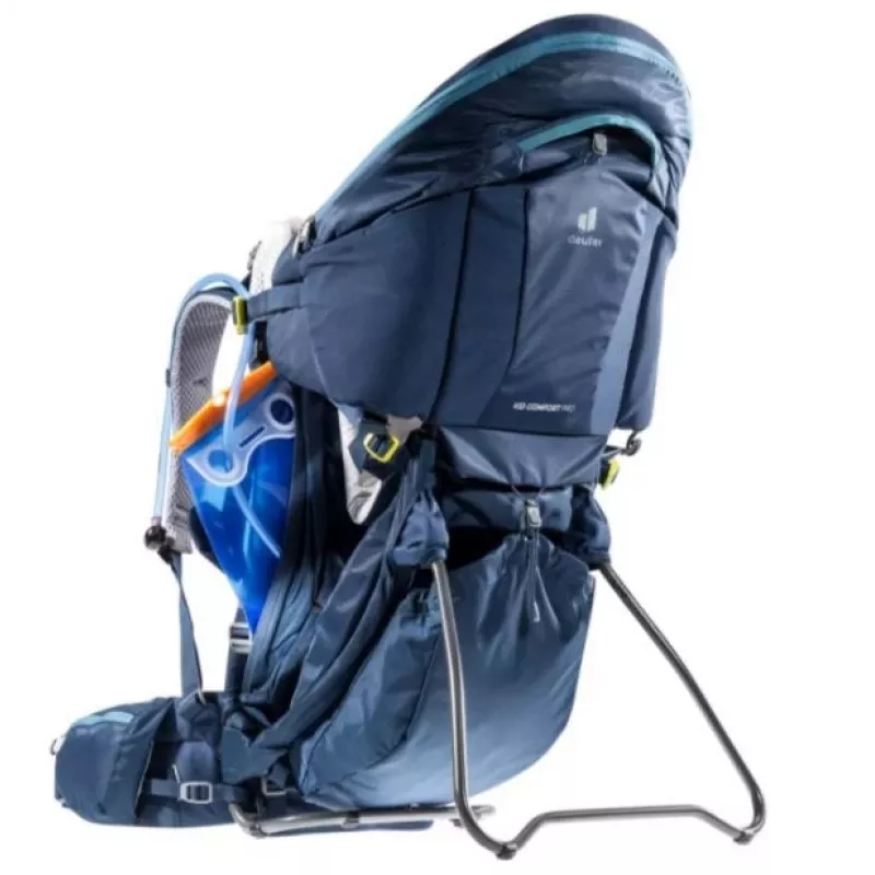 Kūdikio nešiojimo kuprinė Deuter Kid Comfort Pro, mėlyna, poliamidas, maks. 22 kg, skydelis nuo saulės, šoninė kišenė