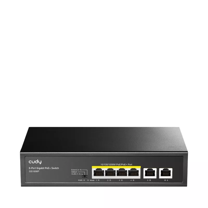 Tinklo komutatorius Cudy GS1006P Nevaldomas Gigabit Ethernet 6 prievadų PoE, 12 Gbit/s, 2048 MAC, juodas