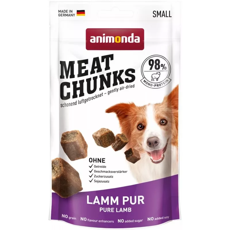 Šunų dresavimo skanėstai animonda Meat Chunks Pure Lamb Adult 60 g, monoproteininiai, be cukraus ir glitimo