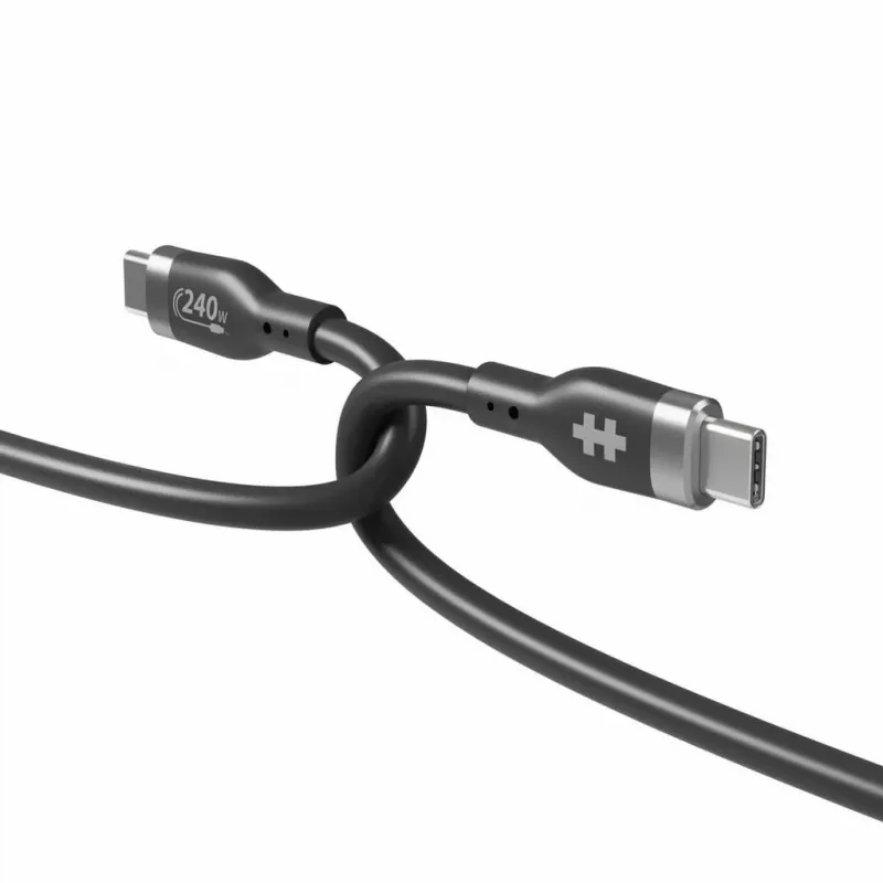 HYPER HyperJuice 240W Silikoninis USB-C į USB-C laidas (6 pėdos/2 m) - Juodas